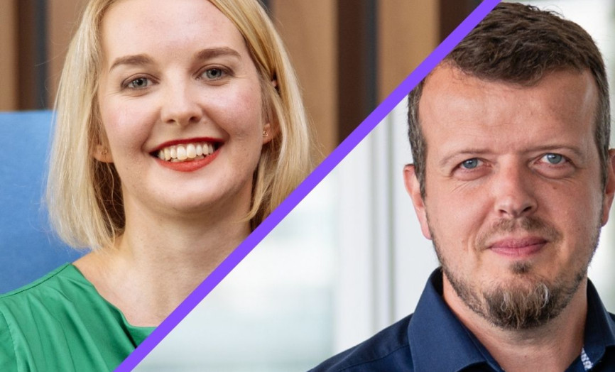 žena v zelených šatech a muž v tmavé košili